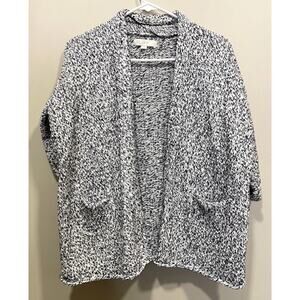 Women's LOFT Black White Heathered Cotton Open Front Cardigan Sweater Sz S